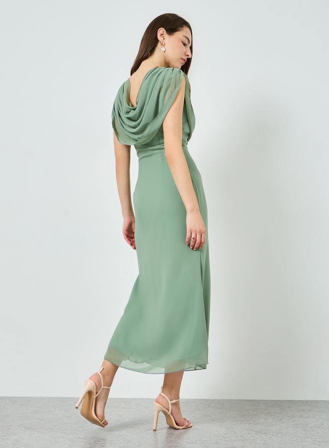 ستايلي فستان ميدي بياقة منسدلة - Image 4